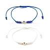 2Pcs Flat Round with Heart Acrylic Braided Bead Bracelets Set with Glass Seed BJEW-JB08034-05-1