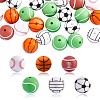 60Pcs 15mm Silicone Beads Sports Silicone Beads Bulk Basketball Soccer Tennis Baseball Rugby Volleyball Silicone Beads Kit for DIY Jewelry Making Craft JX308A-1