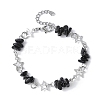 Natural Obsidian Chip Link Bracelets BJEW-JB11592-02-2