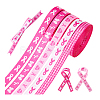 5Rolls 5 Styles Polyester Wave/Breast Cancer Awareness Ribbon Printed Ribbon OCOR-PH0004-22-7