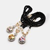Mixed Styles Long Black Glass Beaded Openable Printed Porcelain Alloy Quartz Pocket Watch Flat Round Pendant Necklaces WACH-M037-M-1