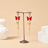 Glass Butterfly Dangle Hoop Earrings with Clear Cubic Zirconia EJEW-TA00153-02-3