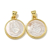 Rack Plating Brass Pave Natural White Shell Pendants KK-U025-11G-01-1