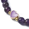 Natural Amethyst Round Beaded Stretch Bracelets BJEW-JB09881-01-3