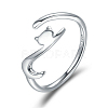 Anti-Tarnish Rhodium Plated 925 Sterling Silver Cuff Finger Rings RJEW-FF0009-01P-1