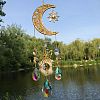 Natural Yellow Quartz Chip & Metal Moon Hanging Suncatchers PW-WG15083-06-1