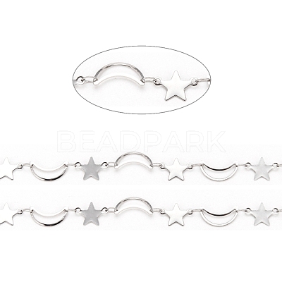 Tarnish Resistant 304 Stainless Steel Moon & Star Link Chains CHS-F015-03P-1