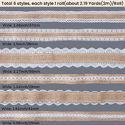 6 Rolls 6 Styles Burlap Ribbon OCOR-GF0006-40-1