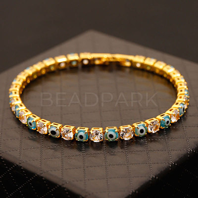 Brass & Clear Cubic Zirconia & Resin Evil Eye Tennis Bracelets for Women FS-WG6CA97-23-1