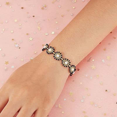 Shell Pearl & Glass Seed Braided Flat Round Dangle Earring and Beaded Bracelets Sets SJEW-SW00007-1