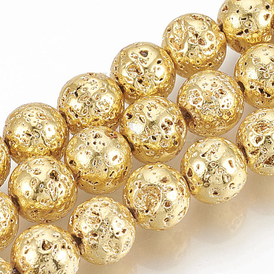 Electroplated Natural Lava Rock Beads Strands G-T061-55A-12mm-1