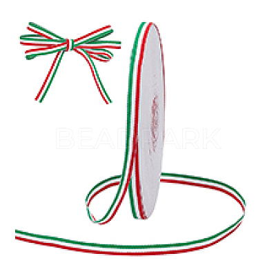 50 Yards Tricolor Polyester Striped Grosgrain Ribbon OCOR-WH0078-199A-1
