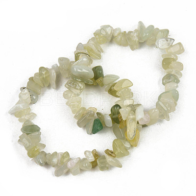 Unisex Chip Natural New Jade Beaded Stretch Bracelets BJEW-S143-50-1