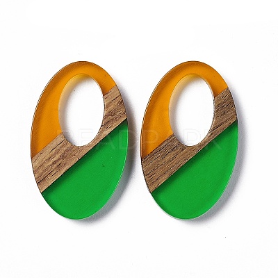 Transparent Resin & Walnut Wood Pendants RESI-M027-02I-1