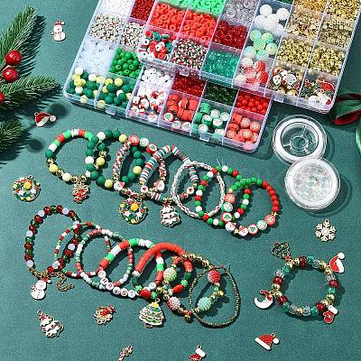 DIY Christmas Themed Acrylic & Glass Seed & Polymer Clay Beads Bracelet Kits DIY-FS0007-95-1