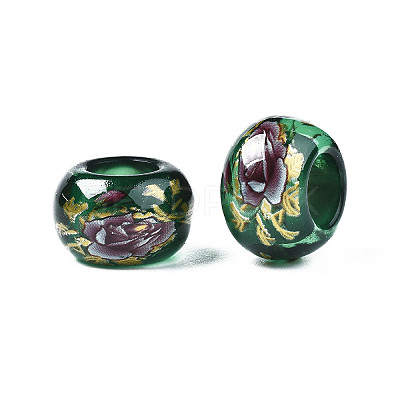 Flower Printed Transparent Acrylic Rondelle Beads TACR-S160-01-C03-1