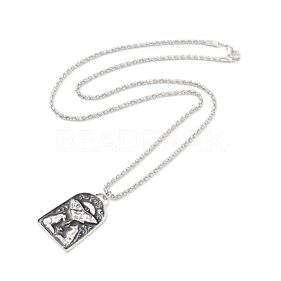 Enamel Arch with Moth Tag Pendant Necklace NJEW-G056-10AS-1