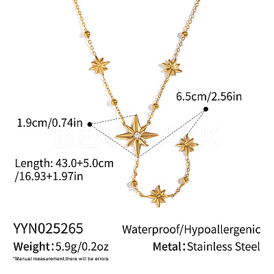 304 Stainless Steel Four-point Star Tassel Y Necklaces for Women PH6693-2-1