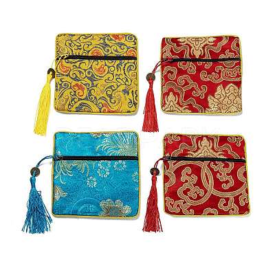 Chinese Brocade Tassel Zipper Jewelry Bag Gift Pouch ABAG-F005-01-1