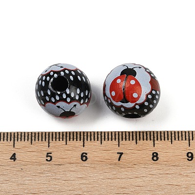 Painted Wood European Beads WOOD-F017-04C-1