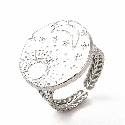 Non-Tarnish 304 Stainless Steel Sun & Moon Planet Open Cuff Ring for Women RJEW-B027-20P-1