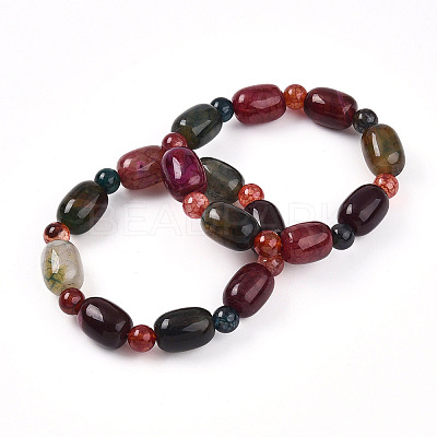Natural Agate Bead Stretch Bracelets G-P570-01F-1