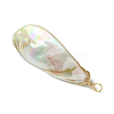 Electroplated Natural Freshwater Shell Pendants PALLOY-JF03336-1