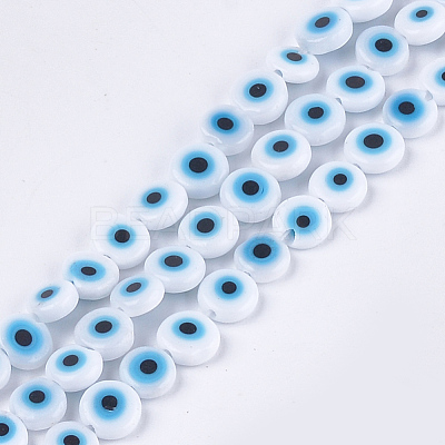 Handmade Evil Eye Lampwork Beads Strands X-LAMP-S191-02A-08-1