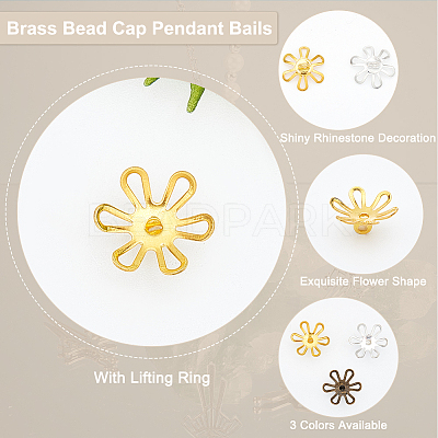 120Pcs 3 Colors Brass Bead Cap Pendant Bails KK-PH0004-86-1