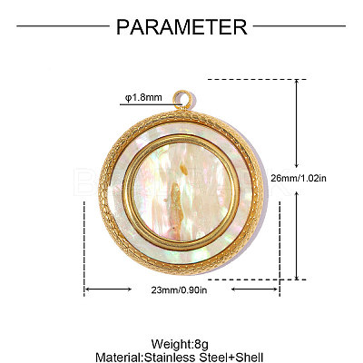 304 Stainless Steel & Natural Shell Pendants STAS-OY018-35G-1