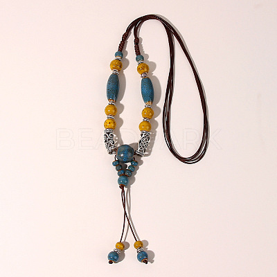 Porcelain Beads Tassel Bib Necklaces for Women WG910BF-01-1