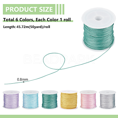 6 Rolls 6 Colors Nylon Chinese Knot Cord NWIR-PH0002-27A-1
