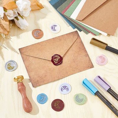 Brass Wax Seal Stamp with Wood Handle AJEW-WH0412-0036-1