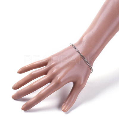 Tarnish Resistant 304 Stainless Steel Textured Paperclip Chain Bracelets BJEW-JB05112-1