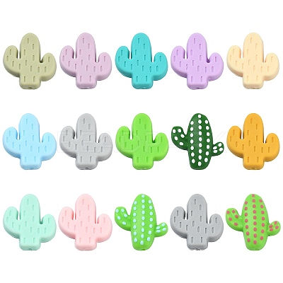 30Pcs 15 Colors Food Grade Eco-Friendly Silicone Focal Beads SIL-CJ0001-09-1