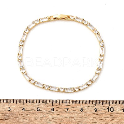 Brass Pave Clear Cubic Zirconia Rectangle & Flat Round Link Bracelets BJEW-YWC0002-02G-1