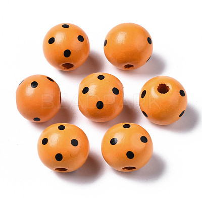 Painted Natural Wood European Beads WOOD-S057-056A-1
