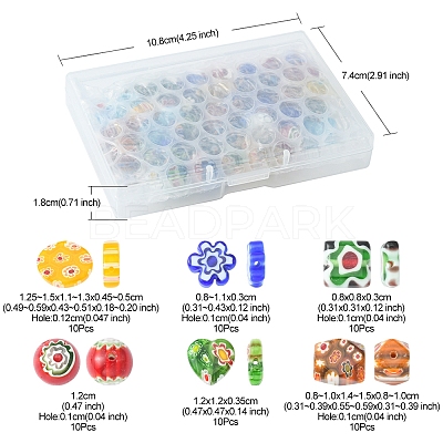 60Pcs 6 Style Handmade Millefiori Glass Beads LAMP-FS0001-07-1