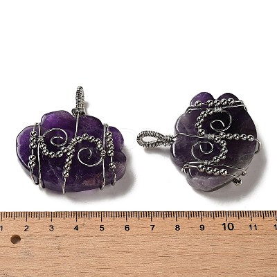 Natural Amethyst Copper Wire Wrapped Pendants G-K338-07P-01-1