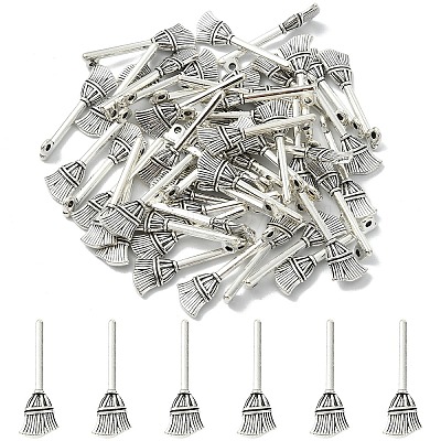 50Pcs Tibetan Style Zinc Alloy Broom Pendants TIBEP-YW0002-15-1