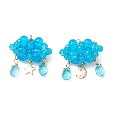 2Pcs 2 Styles Glass Bead & 304 Stainless Steel & 201 Stainless Steel Pendants PALLOY-MZ01307-02-1