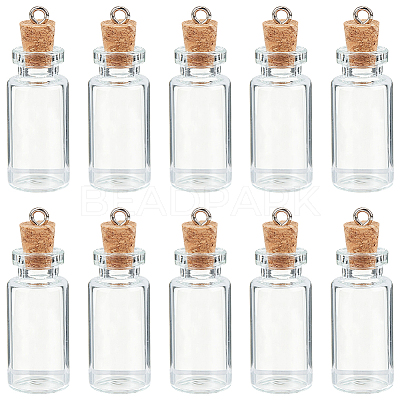 10Pcs Column Empty Glass Wishing Bottle Pendants AJEW-SC0001-91-1