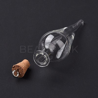 Teardrop Glass Cork Bottle Big Pendants X-AJEW-A041-01C-1