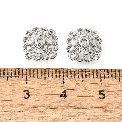 Flower Brass Clear Cubic Zirconia Bead Caps KK-V008-01P-1