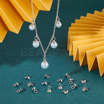 100Pcs 201 Stainless Steel Bead Cap Pendant Bails STAS-UN0042-25B-1