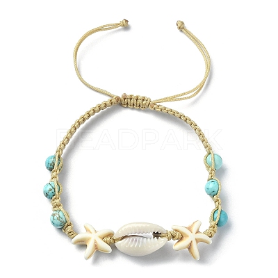 Natural Shell & Synthetic Turquoise Braided Bead Bracelet BJEW-TA00416-01-1