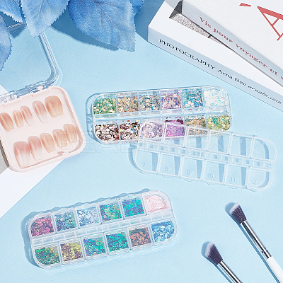 2 Bags 2 Colors 12 Grid Nail Art PET & ABS Sequins/Paillette MRMJ-SP0001-32-1