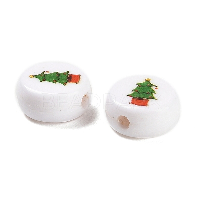 Christmas Theme Printed Opaque Acrylic Beads OACR-R004-01A-1