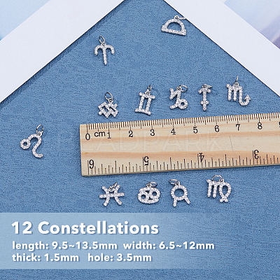 12Pcs 12 Style Brass Micro Pave Cubic Zirconia Charms KK-FH0006-80-1