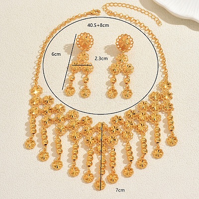 Alloy Hollow Flower Tassels Stud Dangle Earrings & Necklaces Sets for Women IF2968-1